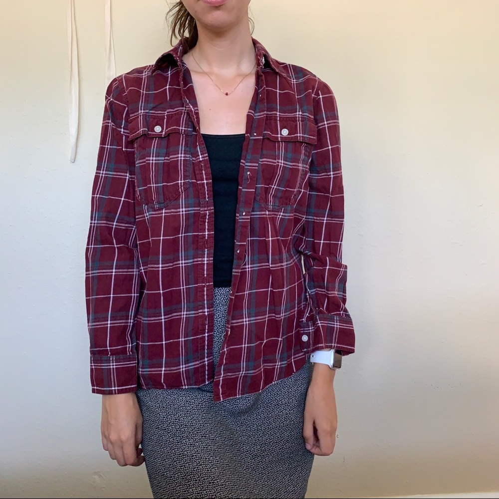 Banana Republic XS burgundy plaid flannel